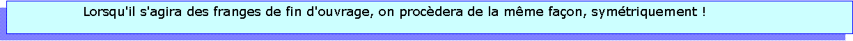 Zone de Texte: Lorsqu'il s'agira des franges de fin d'ouvrage, on procdera de la mme faon, symtriquement !