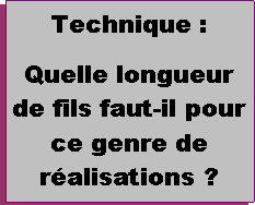 Zone de Texte: Technique :Quelle longueur de fils faut-il pour ce genre de ralisations ?